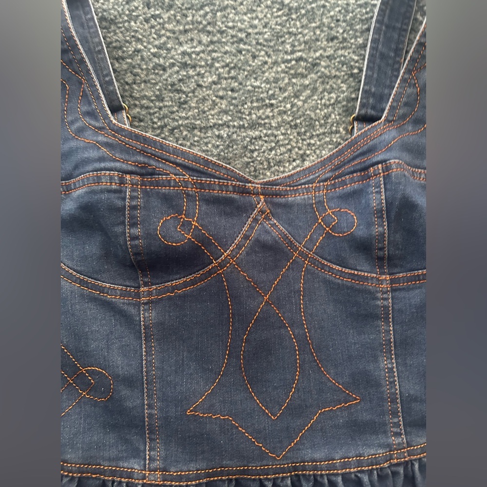 Women’s Denim peplum top - Dark Blue with Contrast Stitching - Picture 2 of 12